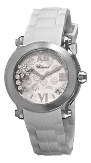 Chopard Women's 278475-3015 Happy Sport Round Snowflake Diamond White Dial Watch