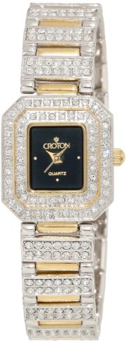 Croton Women's CR207111TTBD Crystal Accented Black Dial Two Tone Stainless Steel Watch