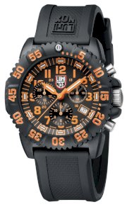 Luminox Men's 3089 Navy Seal Colormark Chronograph 3080 Series Black Chronograph Rubber Band, Orange Accents Watch