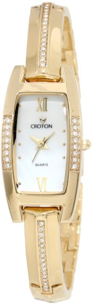 Croton Women's CN207385YLMP Crystal Accented White Mother-Of-Pearl Dial Gold Tone Ion-Plated Stainless Steel Watch