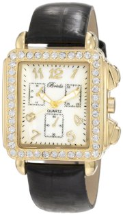 Breda Women's 5172-GoldBlack "Sarah" Rectangular Rhinestone Encrusted Leather Watch