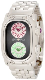 Glam Rock Women's GR72409 Monogram Dual Time Black MOP Dial Stainless Steel Watch