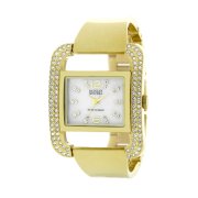 Badgley Mischka Women's BA1148CMGB Swarovski Crystals Gold-Tone Mother-Of-Pearl Bangle Bracelet Watch