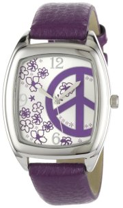 Breda |Women's 8205_purple "Savannah" Purple Leather Band Peace Sign and Flower Dial Watch