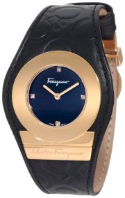 Ferragamo Women's F61SBQ5009i S009 Gancino Black Enamel Dial Genuine Leather Diamond Watch