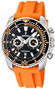 Festina Men's Chrono Single Alarm F16574/2 Orange Polyurethane Quartz Watch with Black Dial