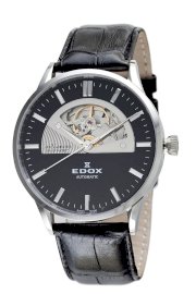 Edox Men's 85014 3 NIN Les Vauberts Automatic Black Leather Exhibition Watch