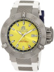 Invicta Men's 1588 Subaqua Noma III Yellow Dial White Silicone Watch