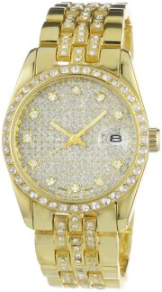 Geneve Elegante Men's GEN-5052A - Gold Classic Rhinestone Encrusted Gold Watch