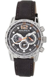 Haurex Italy Men's 1A367UMO Talento Dual Time Brown Dial Black Leather Sport Watch