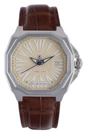 Gio Monaco Men's 705-A Medusa Octagon Beige Dial Brown Alligator Leather Watch