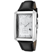 Emporio Armani Men's AR0472 Chronograph Silver Dial Black Leather Watch