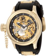 Invicta Men's 1844 Russian Diver Mechanical Gold Tone Skelton Dial Black Polyurethane Watch