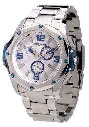 Jorg Gray 9100 Sport Chrono Blued Steel 45mm Watch - Silver Dial, Stainless Steel Bracelet JG9100-15