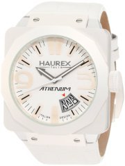 Haurex Italy Men's 8W372UWW Athenum Silver and White PVD Square Aluminum Leather Watch