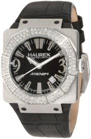 Haurex Italy Women's 8S372DNN Athenum Black Aluminum Crystal Leather Watch