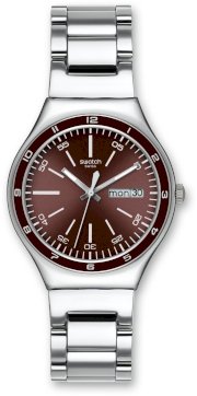 Swatch Men's YGS752G Quartz Burgandy Dial Date Stainless Steel Watch