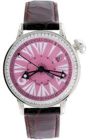 Gio Monaco Women's 438-A 101 QZ Pink Dial Plum Alligator Leather Diamond Watch