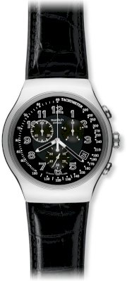 Swatch Men's White Collection YOS440 Black Leather Quartz Watch with Black Dial