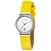 Skagen Women's 355SSLY8A1 Steel Mother-Of-Pearl Dial Yellow Leather Strap Watch