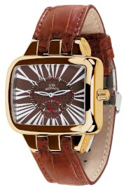 Gio Monaco Women's 217G-A Hollywood Rectangular Rose Gold PVD Brown Alligator Leather Watch
