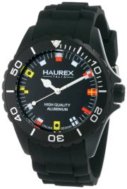 Haurex Italy Men's 1K374UNF Ink Black Rubber Band Flag-Like Indices Aluminum Watch