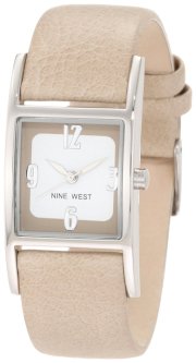  Nine West Women's NW/1295CMCM Strap Square Silver-Tone Cream Strap Watch