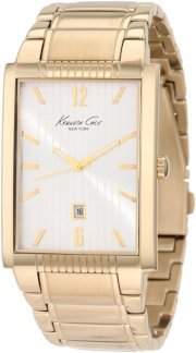 Kenneth Cole New York Men's KC9035 Classic Rectangle Analog Gold Tone Date Watch