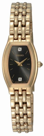 Seiko Women's SUJG18 Dress Gold-Tone Solid Stainless-Steel Case and Bracelet 2 Diamonds Charcoal Dial Watch