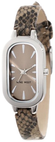  Nine West Women's NW/1233BNBN Silver-Tone Snakeskin Pattern Leather Strap Watch
