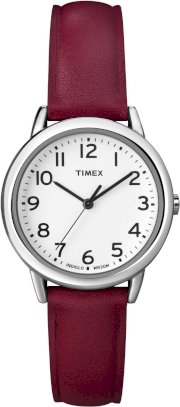 Timex Women's T2N9529J Easy Reader Silver Tone Case with Red Watch