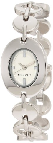  Nine West Women's NW/1217SVSB Oval Silver-Tone Bracelet Watch