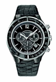 Versace Men's 28CCS9D008 S009 Dv One Black Ceramic Case with Stainless Steel Tachymeter Bezel Black Dial Chronograph Date Black Leather Watch