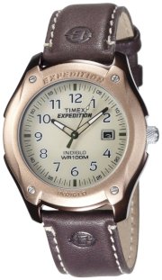 Timex Men's T46971 Expedition Aluminum Trail Analog White Dial Brown Strap Watch