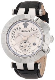 Versace Men's 23C99D002 S009 V-Race Chrono 3 Interchangeable Top Rings Black Genuine Leather Watch