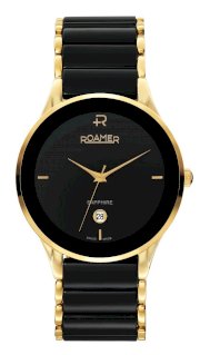 Roamer of Switzerland Men's 677972 48 55 60 Ceraline Saphira Black Ceramic Gold IP Date Watch