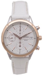 Seiko Women's SNDY42P2 Leather Synthetic Analog with White Dial Watch