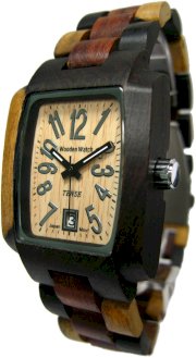 Tense Mutlicolored Solid Wood Mens Watch Rectagular Hypoallergenic J8102IDM