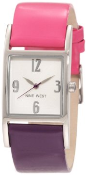 Nine West Women's NW/1297SVPP Strap Square Silver-Tone Pink and Purple Strap Watch