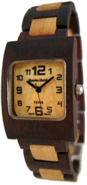 Tense Walnut & Maple Square Solid Wood Watch B8202WM
