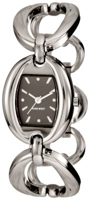  Nine West Women's NW1187BKBB Gunmetal Oval Link Bracelet Watch