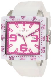 Viceroy Women's 432099-95 Pink White Square Rubber Date Watch