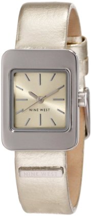 Nine West Women's NW/1291CHGD Strap Square Silver-Tone Metallic Gold-Tone Strap Watch
