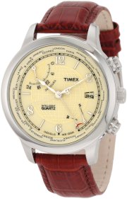 Timex Men's T2N611DH Intelligent Quartz Traveller World Time Silver Case Brown Strap Watch