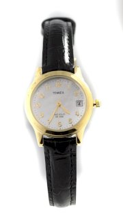 Timex Classics Mother-of-Pearl INDIGLO Dial Black Leather Strap Watch T2N295