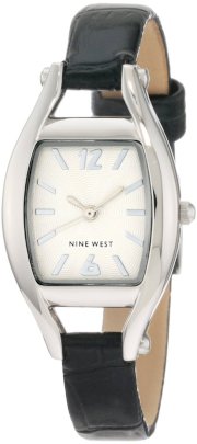 Nine West Women's NW/1227SVBK Silver-Tone Black Croco-Grain Strap Watch