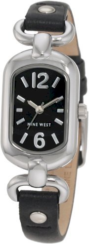  Nine West Women's NW/1199BKBK Oval Silver-Tone Black Strap Watch