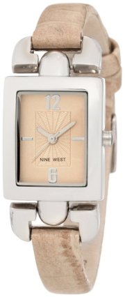  Nine West Women's NW/1283CMCM Strap Square Silver-Tone Taupe Strap Watch