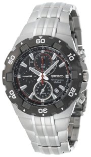 Seiko Men's SNAD35 Silver-Tone Black Bezel Sport Alarm Chronograph Watch