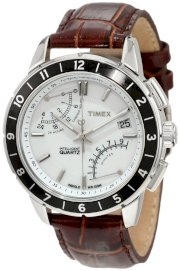 Timex Men's T2N496DH Intelligent Quartz Sport Series Fly Back Chrono Silver Case Brown Strap Watch
